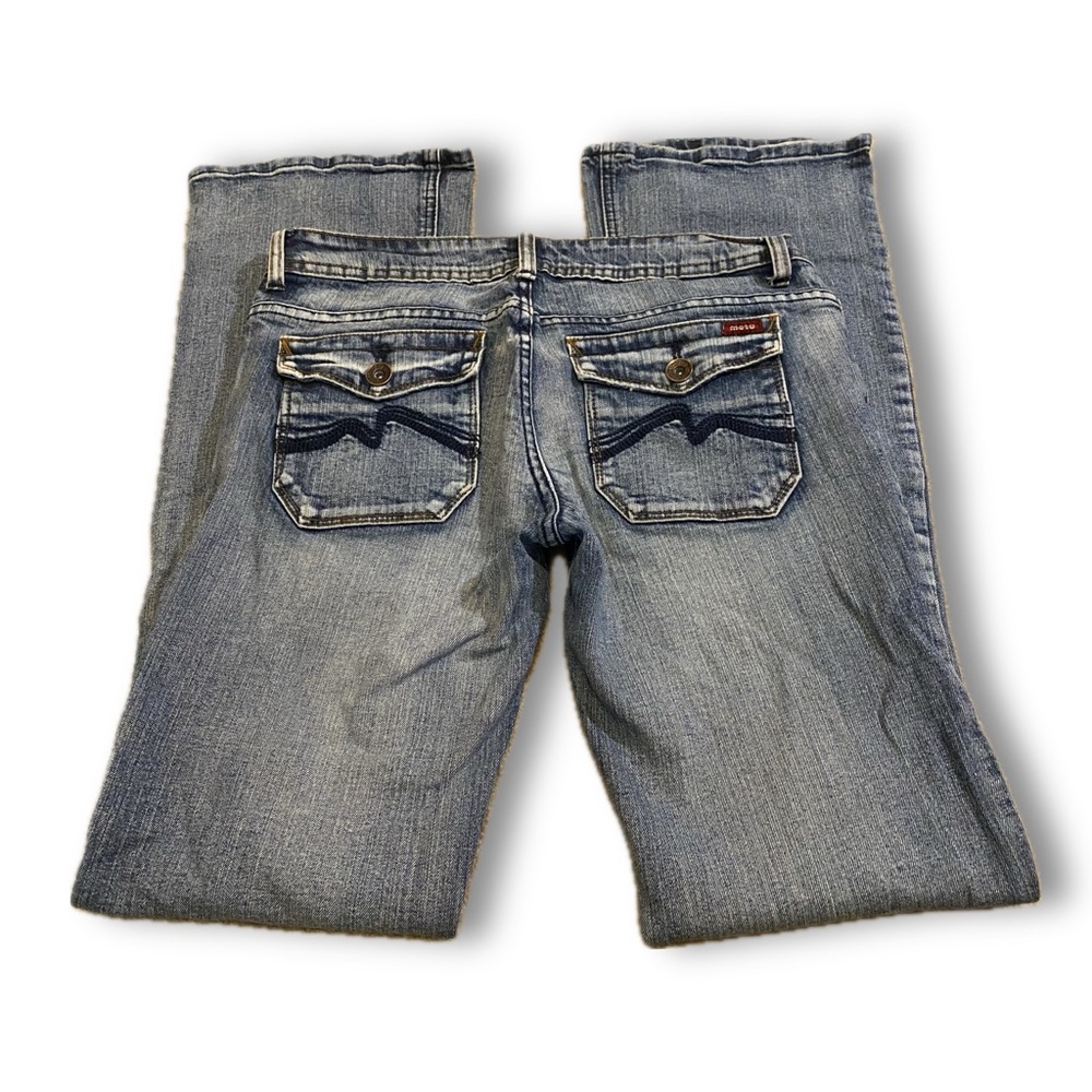 moto UK low rise flared bootcut blue jeans